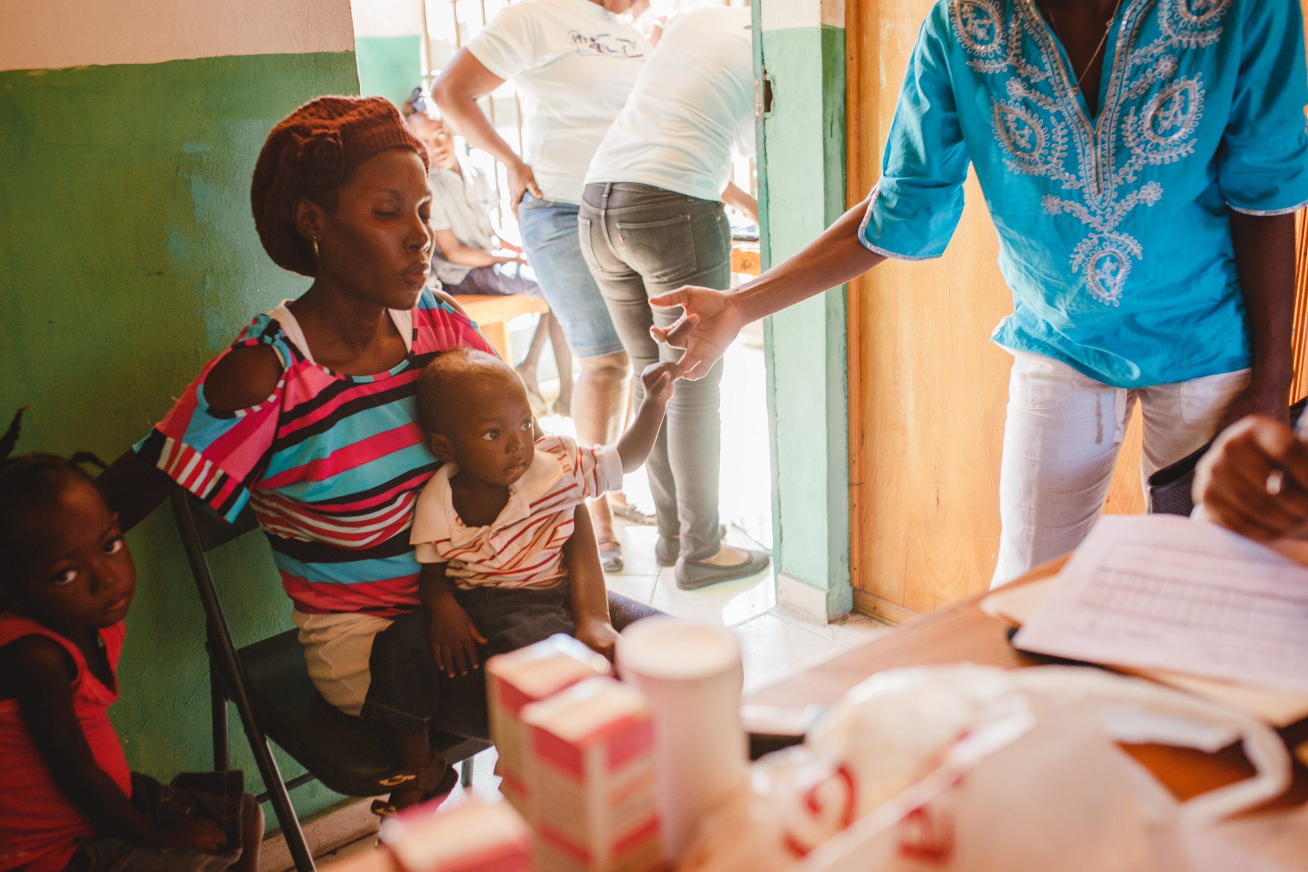 Haitian mother and child at clinic